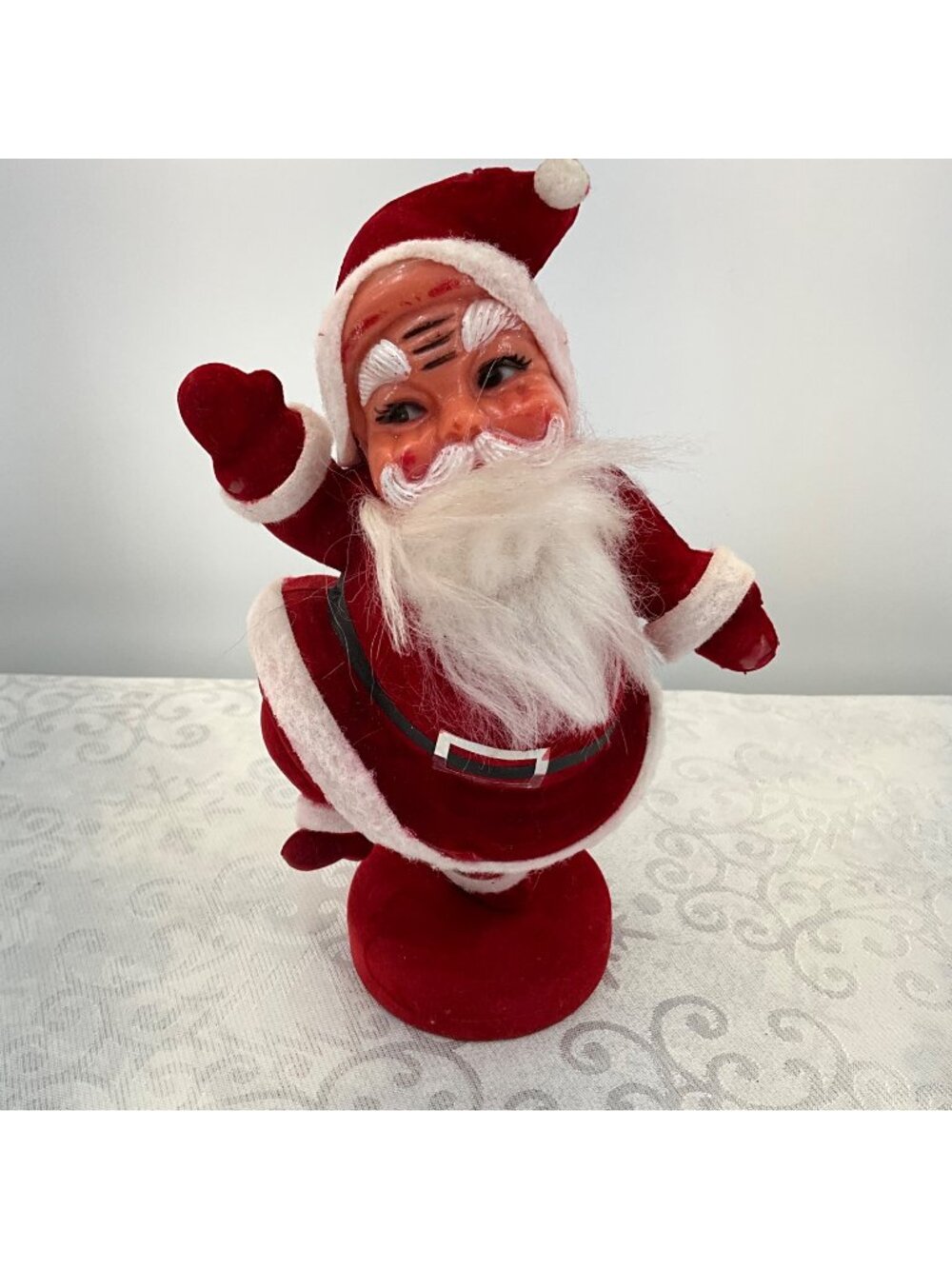 Vintage Santa Claus Figurine With Red Velvet Suit & Faux Fur Beard